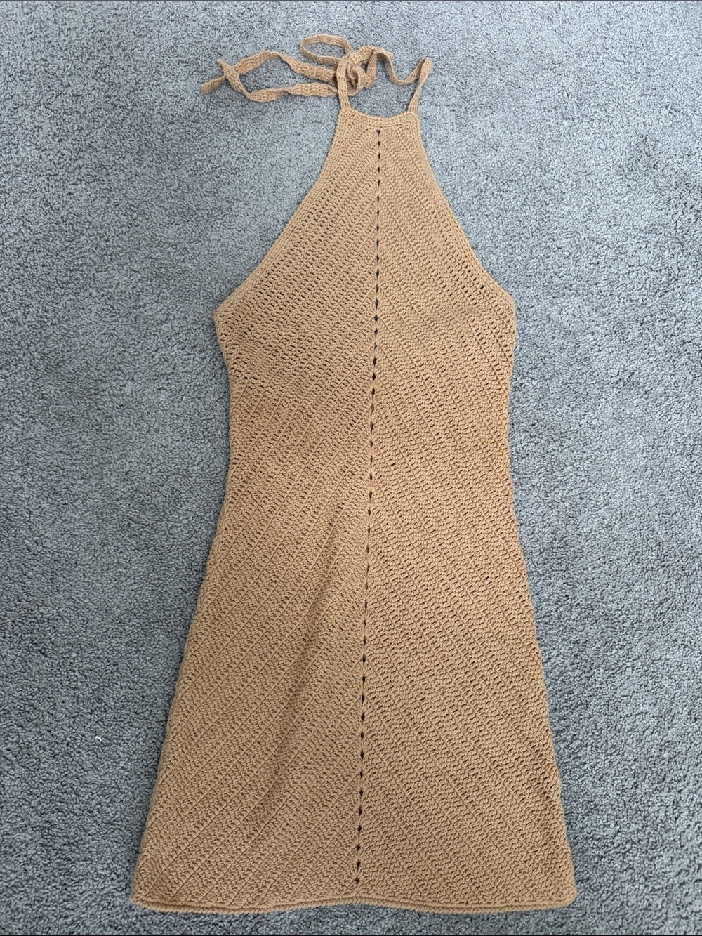 Lovers + Friends Halter Crochet Mini Dress in Tan